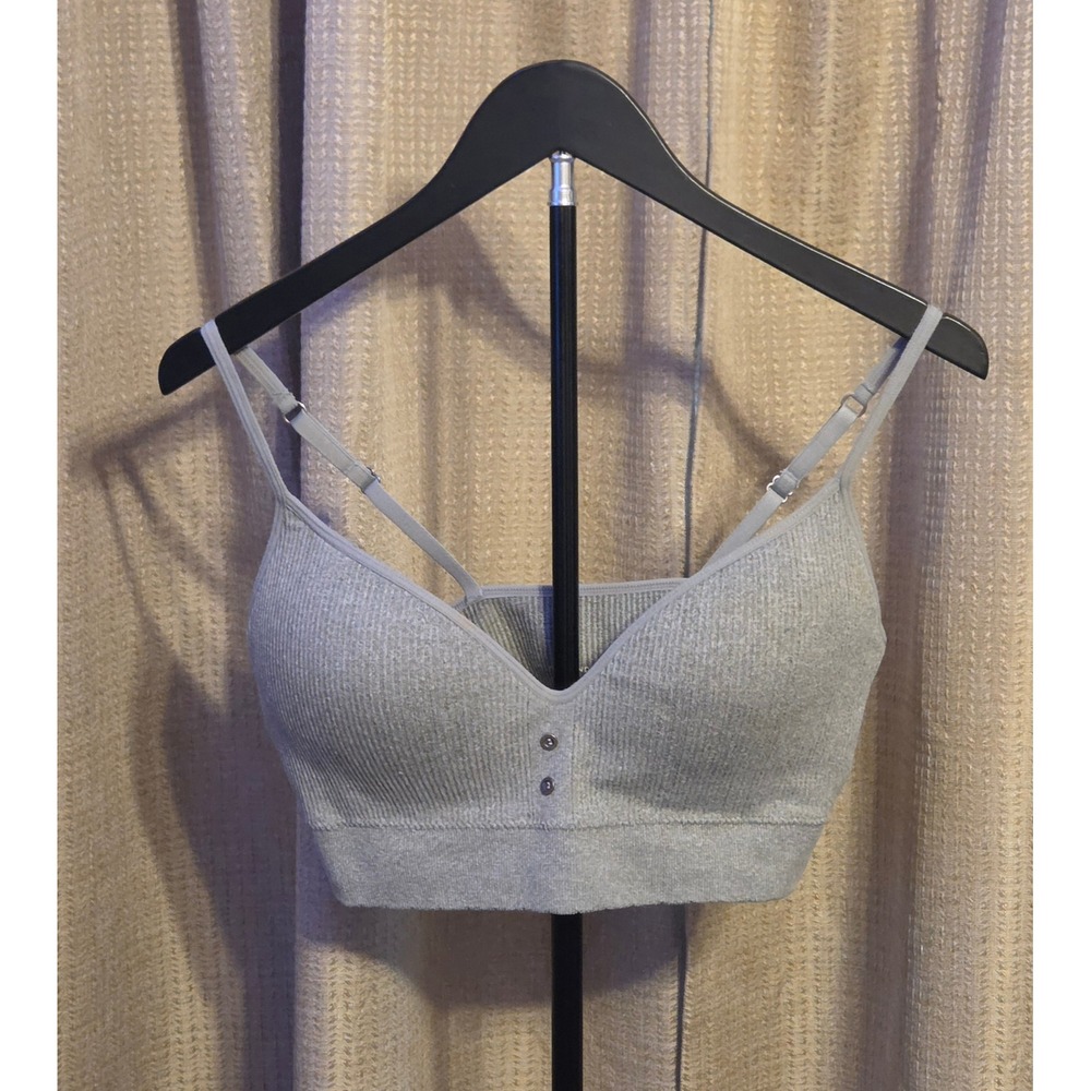 Lucky Brand Ribbed Light Lift Wirefree Bra Womens Size XL Gray